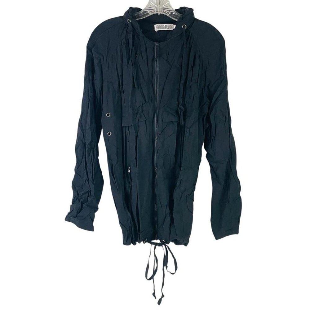Monoreno Womens Hooded Full Zip Front Crinkle Jacket Size L